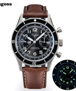 Sugess Pilot Watch Handwind Chronograph Mechanical Wristwatches Luminous Skeleton Men Watches Crystal Sapphire Leather New 2022
